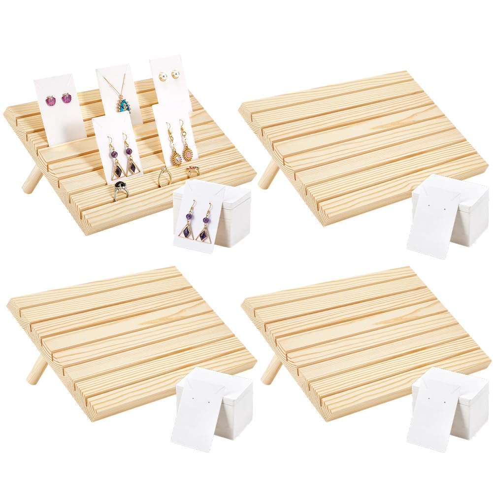 PH PandaHall 4 Set Espositore per Orecchini in Legno Porta Biglietti da Visita Vassoio Porta Gioielli per Esposizione Orecchini Gioielli da Tavolo, 29x17cm