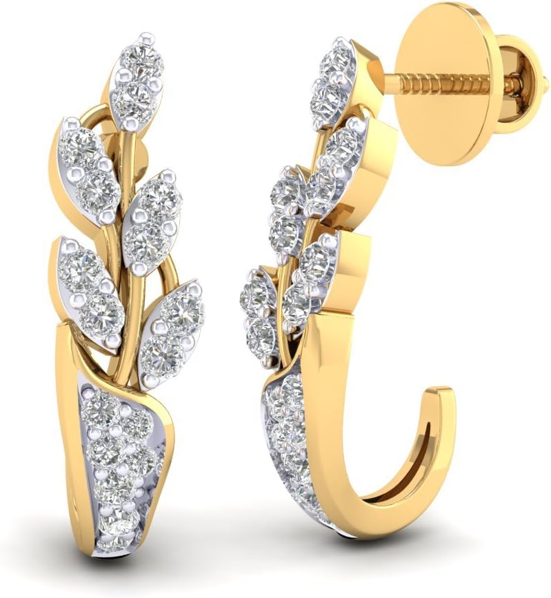14K Yellow Gold Plated Round Cut AAA+ Cubic Zirconia Leaf Design Cluster Stud Earrings