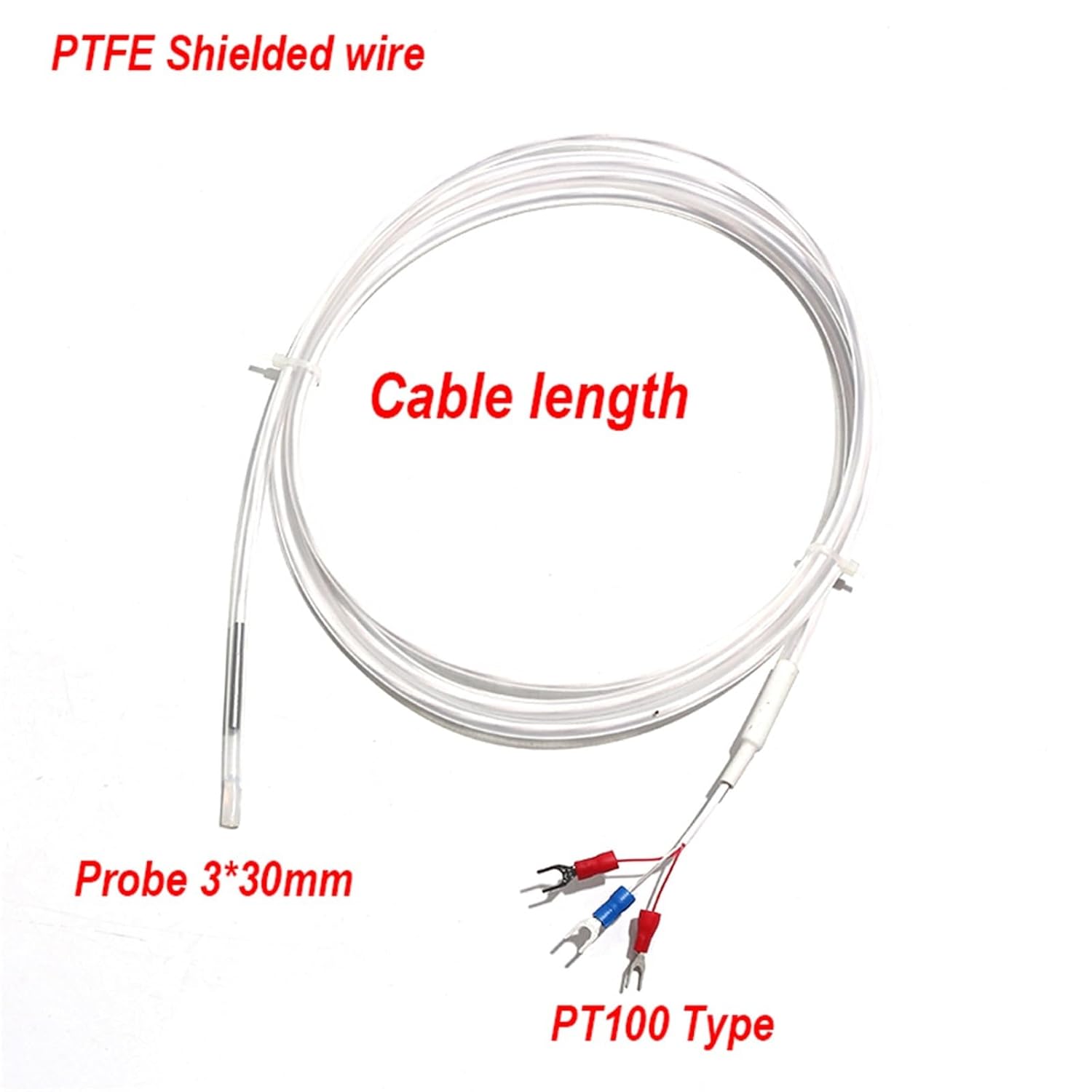 PT100/K Type Thermocouple Temperature Sensor Internal Stainless Steel Probe 3 * 30mm 1M 2M 3.0M 4M 5M -50~260℃ 1Pcs(K 1M)