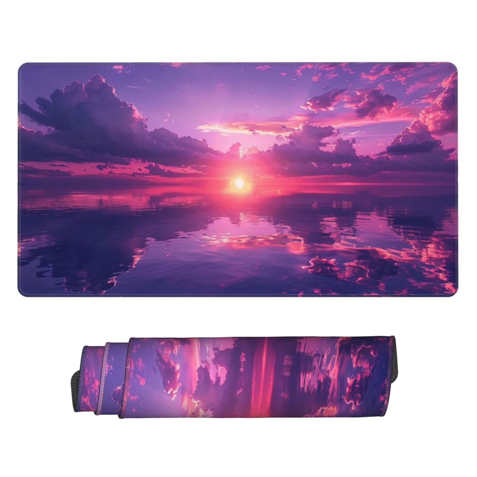 Alfombrilla de Ratón Gaming Grande XXL 1400x600x4mm con Bordes Cosidos, Tela de Micro Tejido, Base de Goma Antideslizante y Mouse Pad, para Teclado Jugadores Escritorio, PC, Oficina Noche Morada Y6974