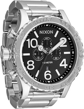 Nixon 51-30 Chrono A1389-300m Waterproof Mens Analog Fashion Watch 51mm Watch Face, 25mm Stainless Steel Band - Black, Black///White, Oversized