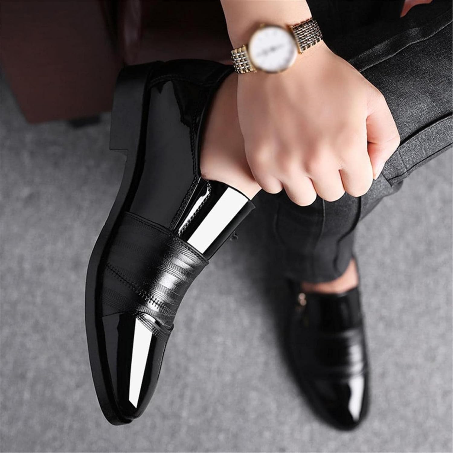 Hbeylia Mens Tuxedo Shoes Patent Leather Lace Up Formal Business Oxford Dress Shoes Classic Fashion Closed Pointed Toe Leather Tuxedo Oxford Wingtip Dress Shoes For Men Business Office Work Wedding