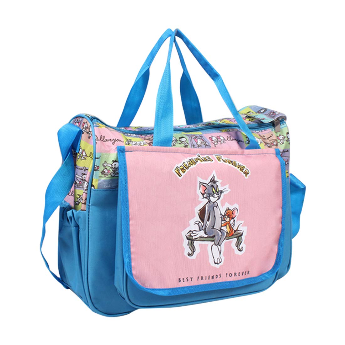 PrettyKrafts Tom & Jerry Mother Bag/Diaper Bag with Bottle Cover, Tiffin Cover & Changing Mat (Pack of 4 pcs), Pink-image-19
