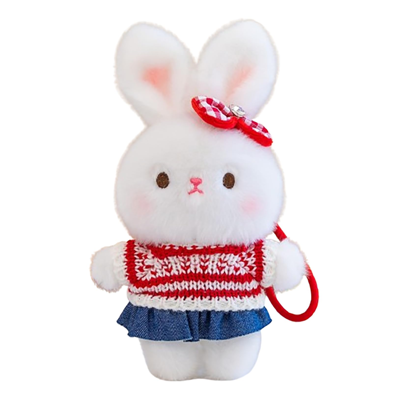 JORCEDI 8.27" Cute Plush Bunny Keyring, Fluffy Rabbit Teddy Stuffed Animal Pendant, Soft Easter Bunny Keychain, Cuddly Plushie Gift for Girls (Red sweater,21cm(8.27))