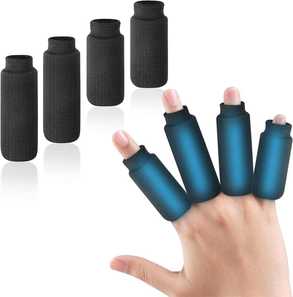 Finger and Toe Cold Gel Ice Pack, Finger Ice Sleeves, Thumbs and Toes Hot Cold Therapy, Reusable Compression Sleeve for Finger and Toe Injuries, Arthritis, Tendonitis, Gout, Sprains (4 Pcs, Black)