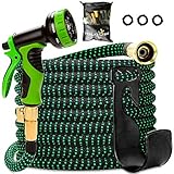 Garden Hose 55 Feet, Expandable, Lightweight, High Density 3750D Outer Fabric, Durable Double Latex Core, Bundle with Spray Nozzle and Accessories (5 Items)