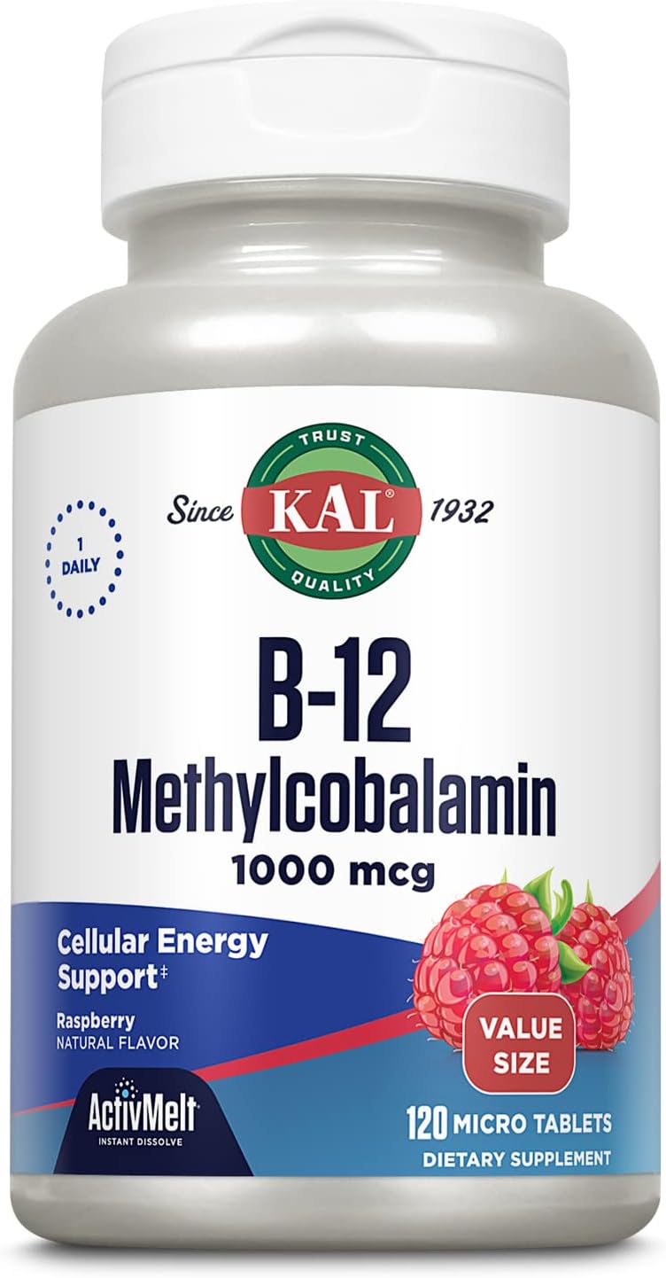 Vitamin B12 Methylcobalamin 1000mcg, Healthy Energy, Metabolism, Nerve and Red Blood Cell Support, Fast Dissolve ActivMelt, High Absorption, Vegetarian, Natural Raspberry, 120 Serv, 120 Micro Tabs