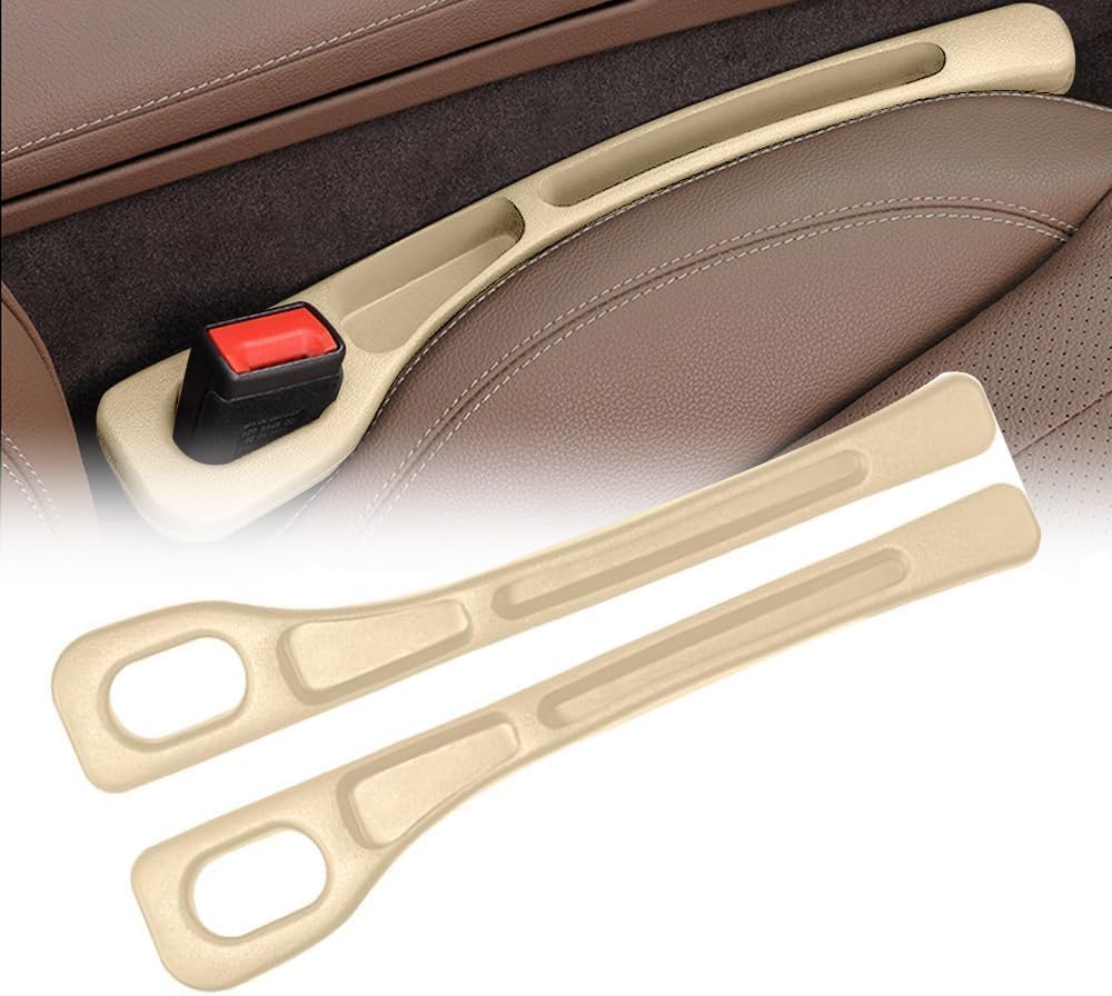 ONEMAJI 2 Pcs Car Seat Gap Filler Stopper for Abarth Fiat Marea Punto 500, Auto Console Crevice Pad PU Leather Flexible Side Seam Catcher Accessory,Beige