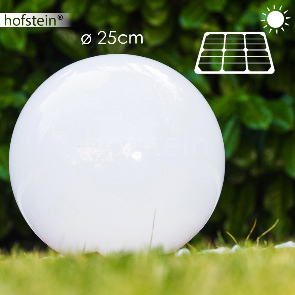 Lámpara LED de globo Solar Nassau, con pica de tierra y célula solar, lámpara de exterior de plástico blanco Ø 25 cm, 2 x LED de 0,05 vatios, con interruptor crepuscular, pilas reemplazables