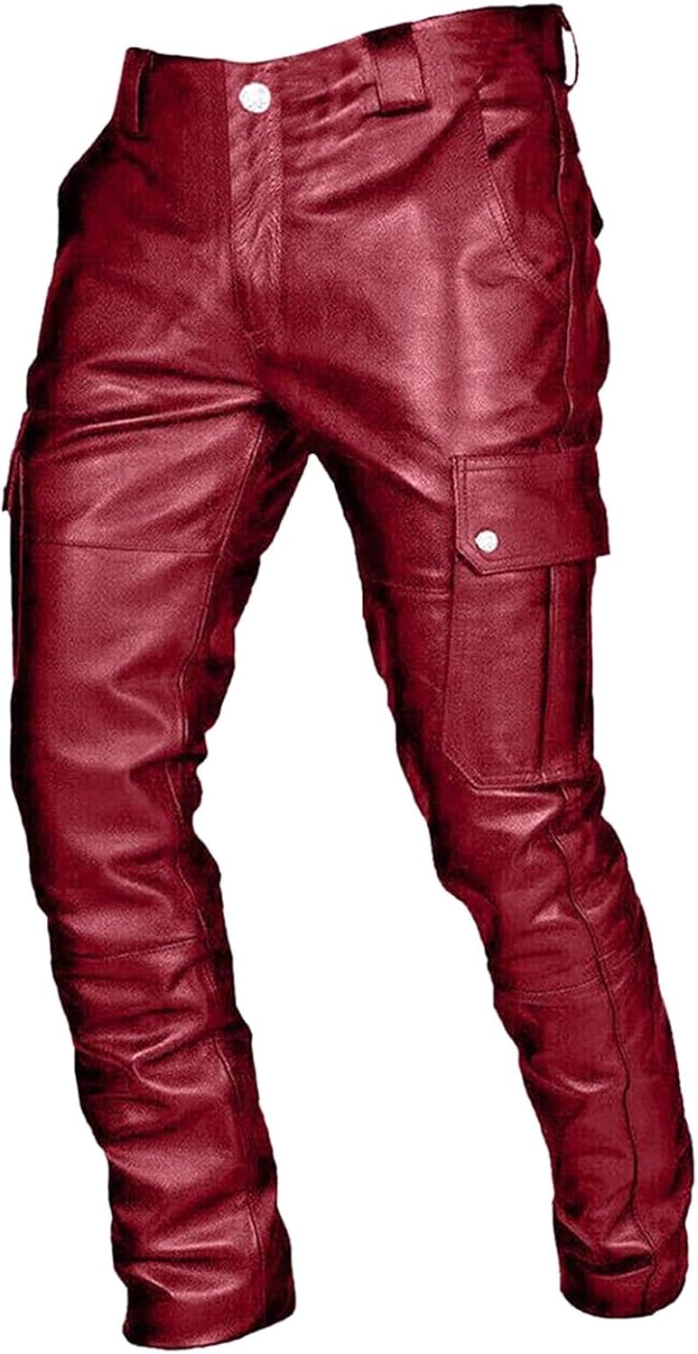 WENKOMG1 Men's Fashion Pants, PU Motorcycle Riding Jeans Ripstop Motorbike Pants, S-5XL