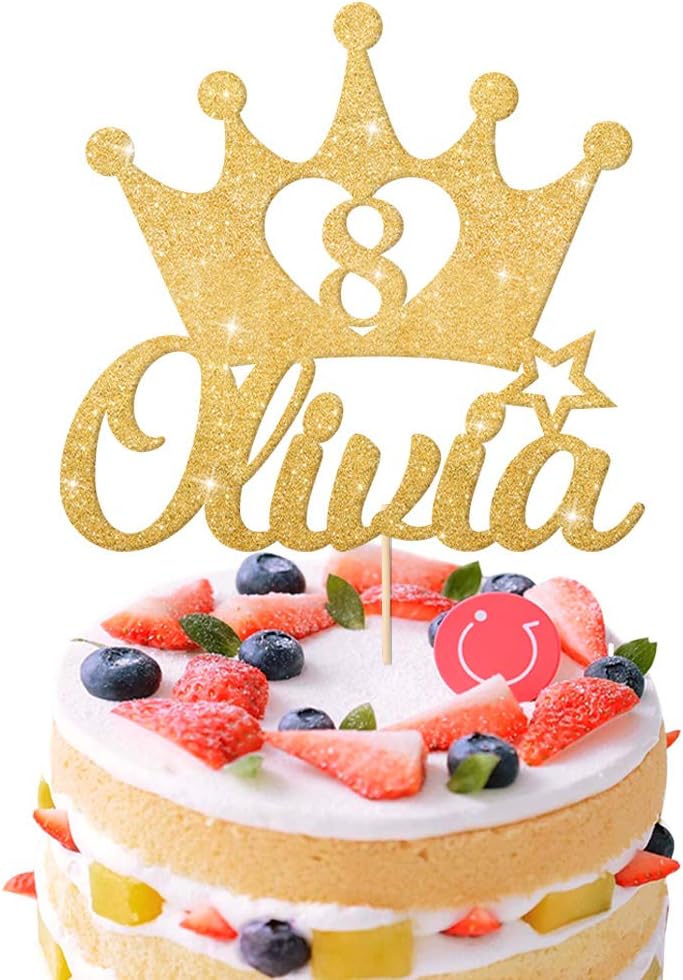 EDSG Personalised Birthday Cake Topper | Custom Crown Cake Decoration with Any Name Any Age 1 3 5 8 | Multicolour Glitter Cake Topper | Gold