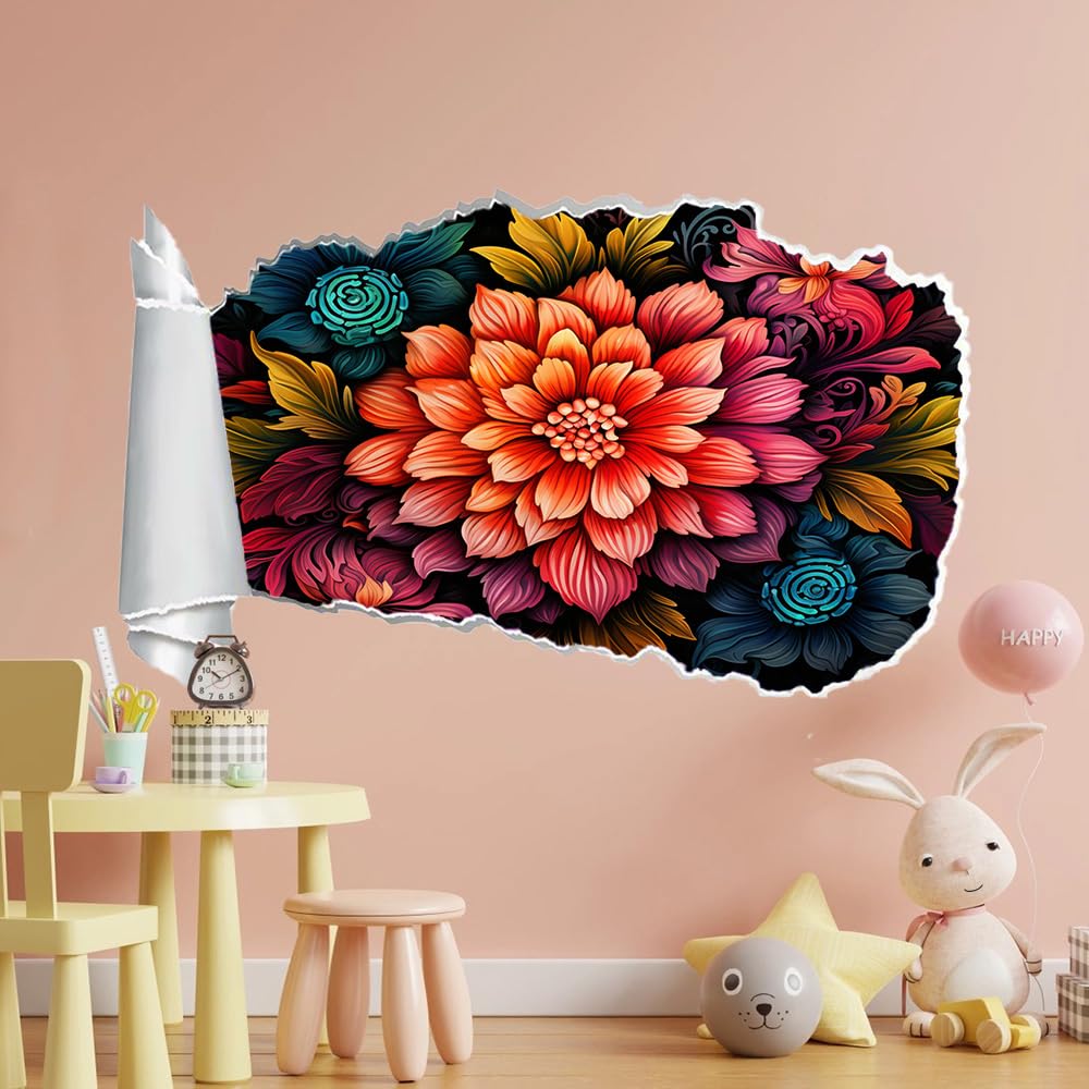 3D Wandtattoo Wanddurchbruch, Mandala Durchbruch Wandaufkleber für Kinderzimmer, sticker für Wohnzimmer, Blumen Wandsticker, Wandbild Junge Mädchen Schlafzimmer
