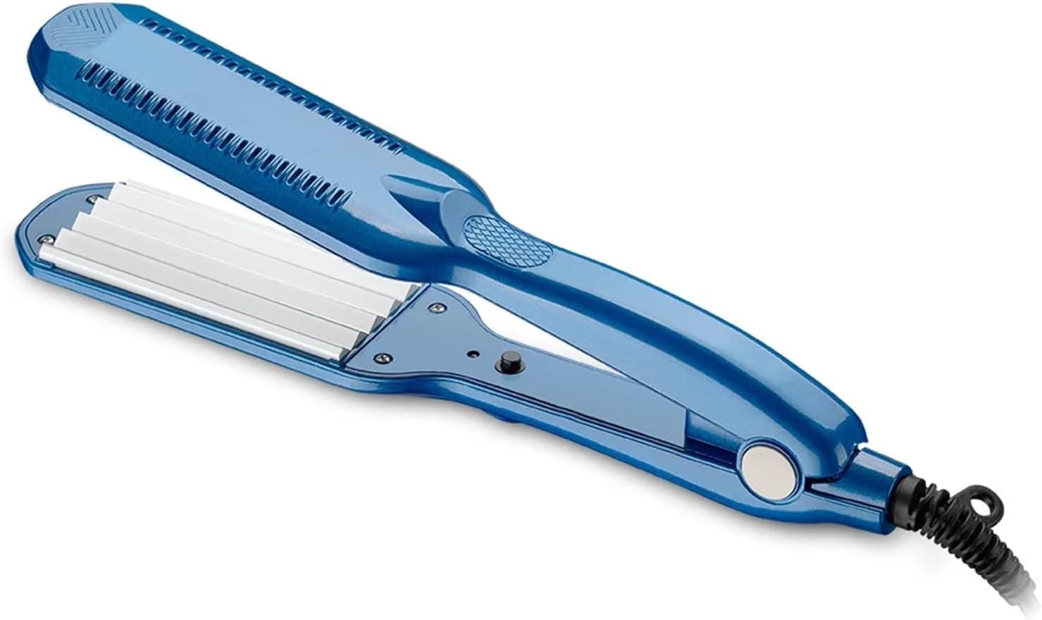 Professional Hair Crimper Curler Dry & Wet Use Corrugated Irons Ceramic Curling Iron with Temperature Control Waving Tool(Blue,US)