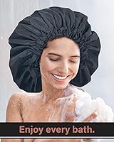 Vista 7 de Aquior Gorro de ducha para mujer, extra ajustable, doble capa, impermeable, reutilizable, gorra de pelo de tamaño grande para todo el cabello