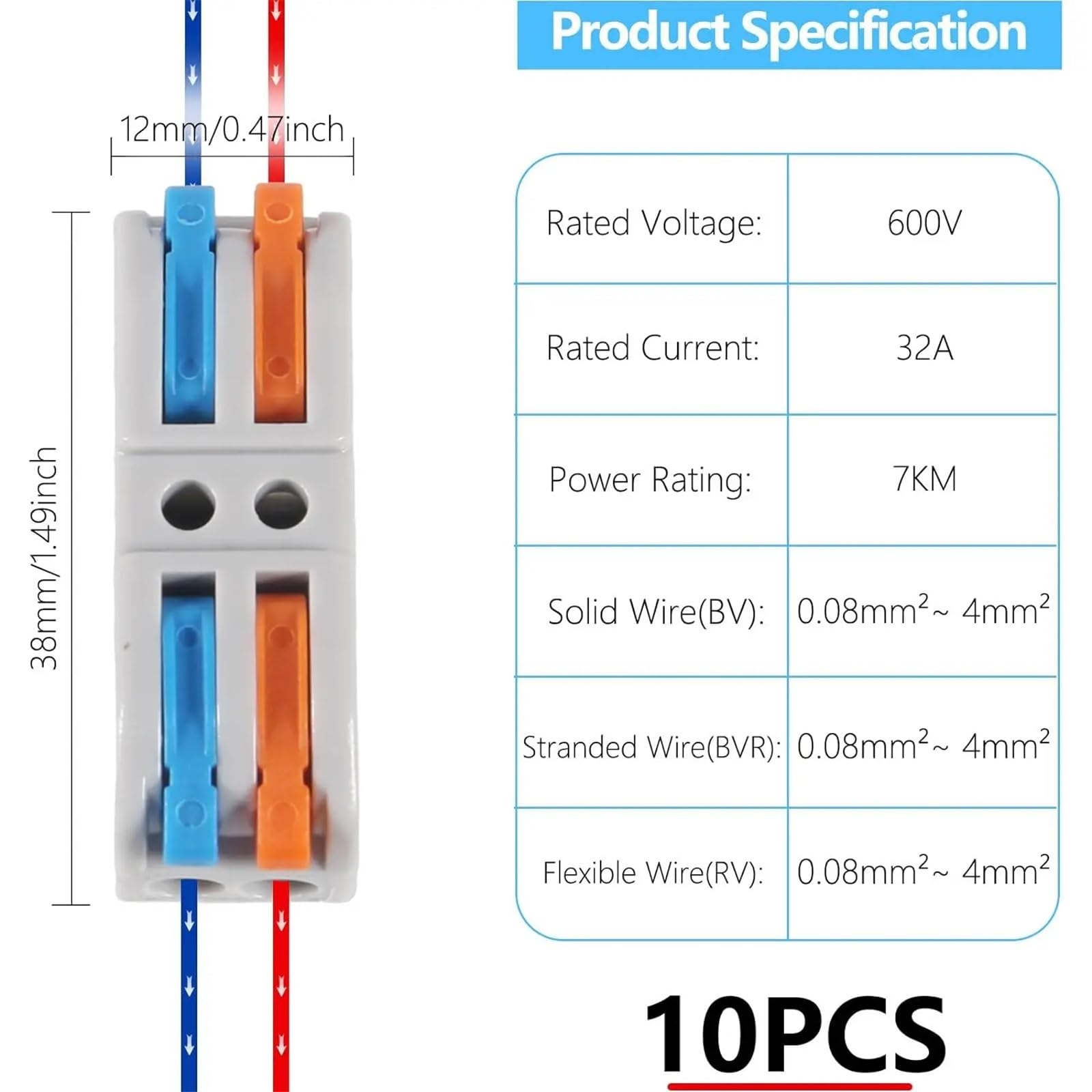 Lot de 10 connecteurs de fils rapides 2 en 2 sorties, écrous à levier électrique, connecteurs de fils à enfoncer