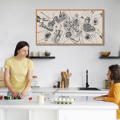 Miniatura 2 de BINCUE Arte de pared grande enmarcado para comida y bebida, decoración de pared de pizza, animaciones, boceto, pintura retro, lienzo para cocina,