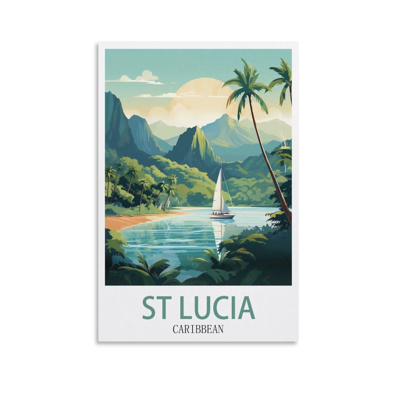 Cnaheiz Unframe-Style St Lucia Caribbean Vintage Travel Posters Mountain 20X30inch(50X75cm) Canvas Wall Art Print Painting For Wall Decor Living Room Bedroom