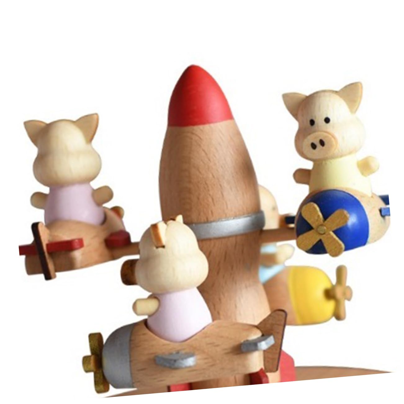 ABOOFAN Rotary Musical Kasten Holz Spieluhr Cartoon Schwein Melodiebox für Kinder Himmel Blau Mechanisch Batterie Erforderlich Handwerkskunst für Weihnachten und Besondere Anlässe