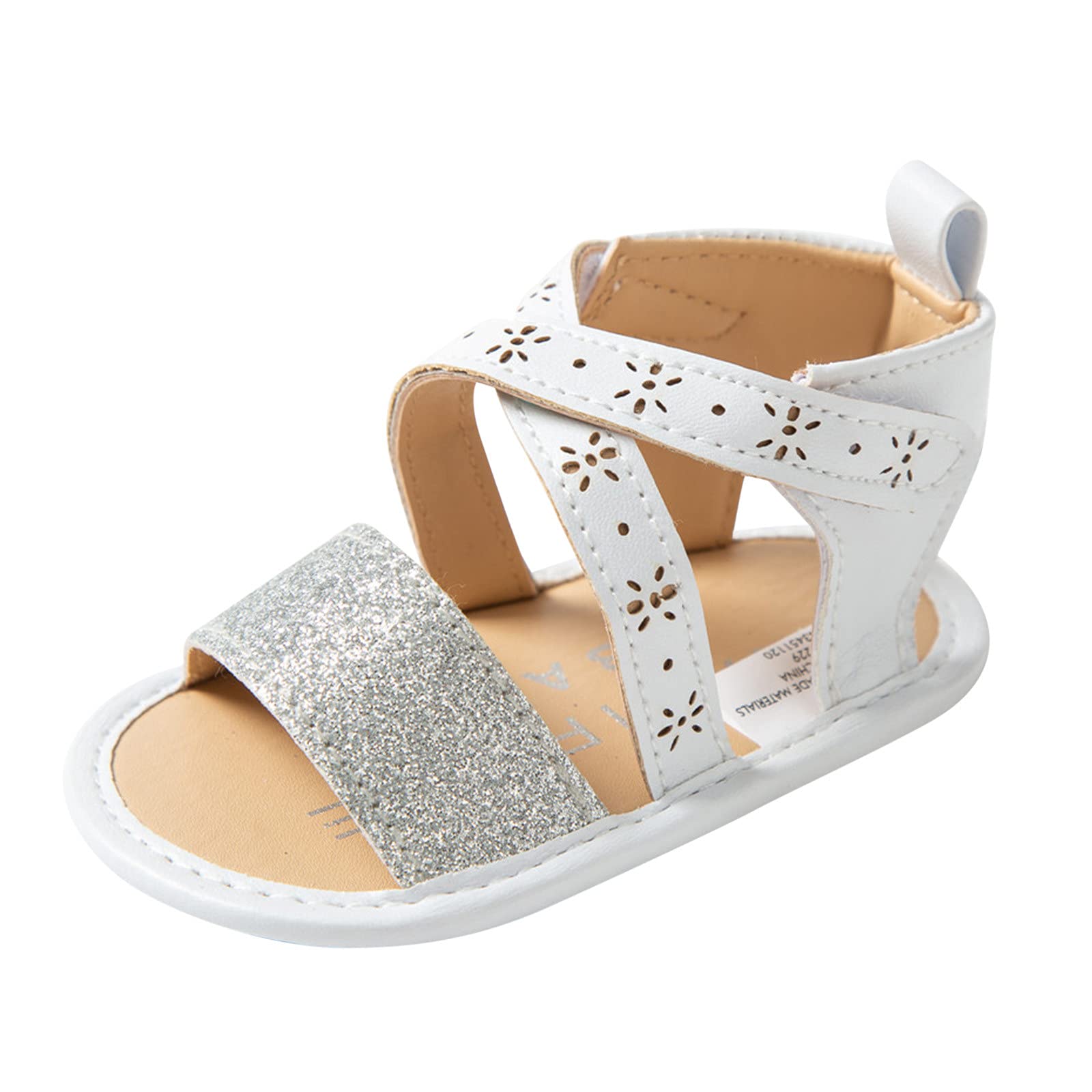 Sandals Baby Rubber Shoes Girls Sole Non-Slip Flat Soft Walking Baby Shoes Toddler Boy Slip on Sandals (Silver, One Size)