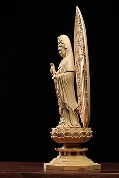 Amazon｜桧木製 仏像 木彫観音 聖観音菩薩 観音像 置物 観音菩薩立像