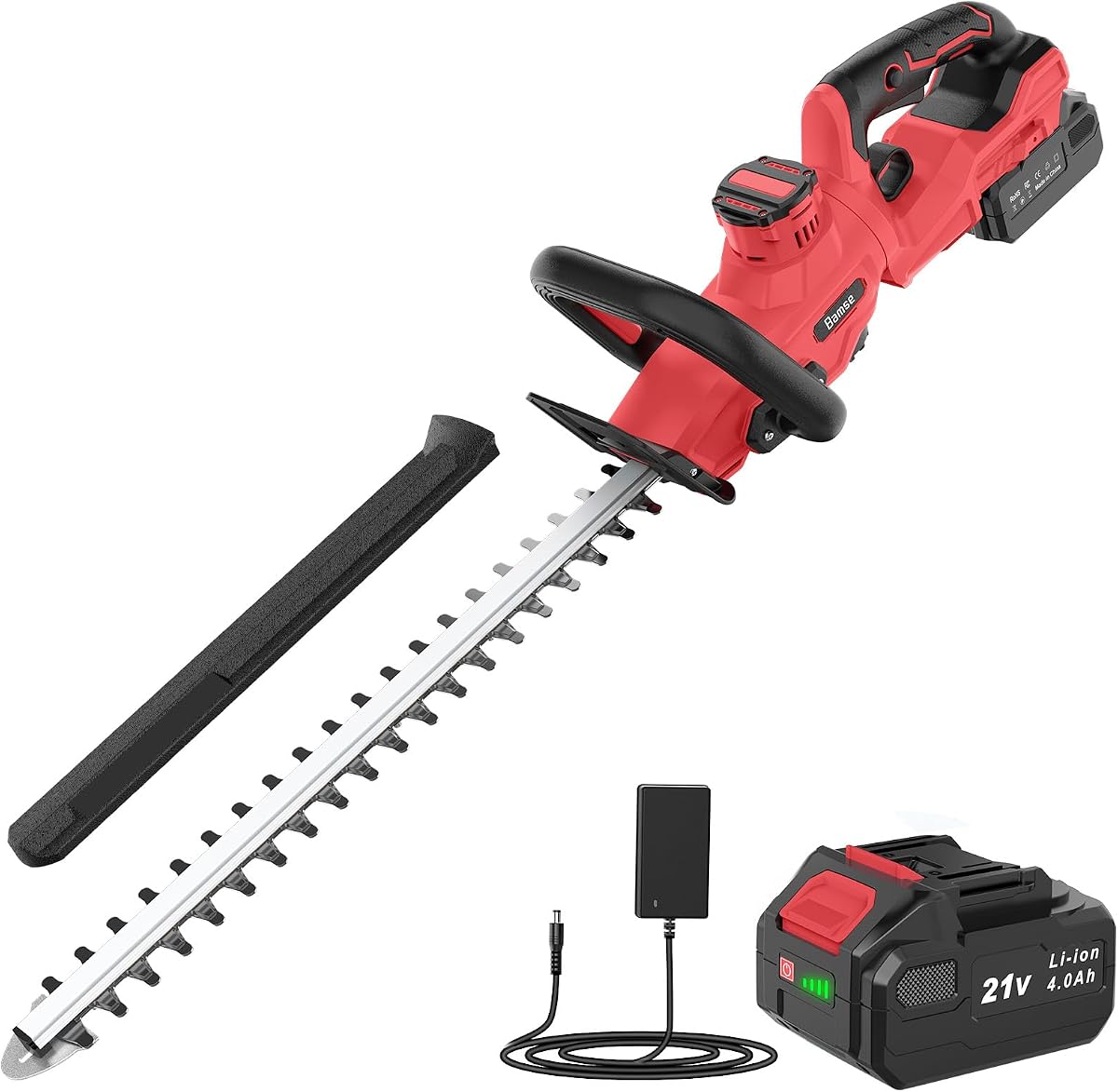 Hedge Trimmer Cordless, 21V Electric Hedge Trimmer with 4000mAh Rechargeable Battery, 14" Dual-Action Blades, 180° Adjustable Branch Cutter, Blade Cover for Hedges, Bush, Branches, Shrubs, Twigs