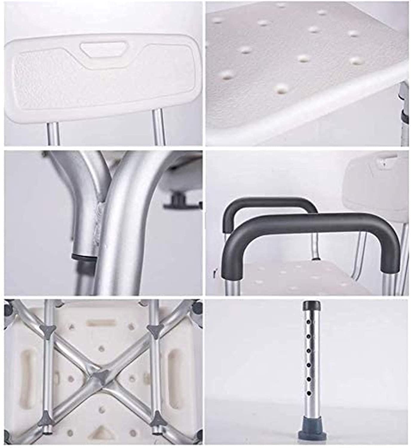 Taburete de Ducha Asiento de Ducha Sillas de Ducha Asientos de Ducha de Baño Antideslizantes Regulables en Altura, con Brazos y Respaldo, Aluminio Ligero Seguridad (Blanco C) (Blan