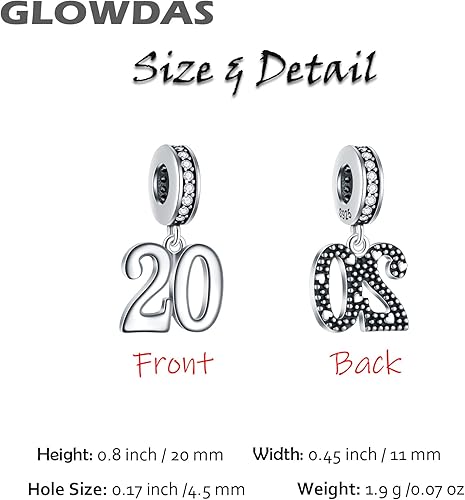 Miniatura 3 de Dijes de cumpleaños de 10 a 25, 28, 30, 31, 33, 35, 36, 40, 45, 50, 55, 60, 65, 70, 75, 80, se adapta a brazaletecollar de aniversario europeo,