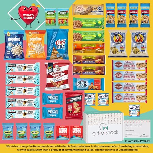 Image of Gift A Snack - Healthy Snack Box Care Package + Greeting Card (40 Count) Graduation Birthday Treats Gift Basket, Nutritious Granola Breakfast Bars Office Food Assortments & Variety Gifts