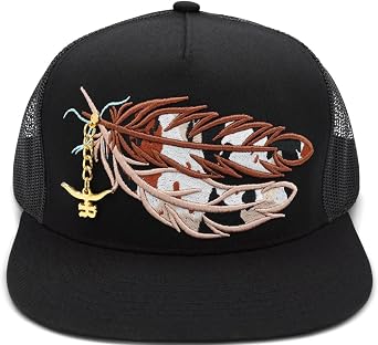 The Rancher Hat Co. Cowboys & Indians Western Trucker Hat - Flat Bill Snapback Cowboy Cap with Cow Print Design, High Profile Adjustable Mesh Back Hat for Men & Women