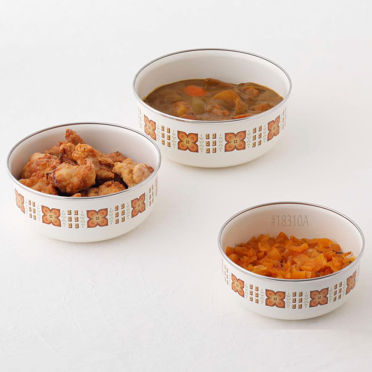 Fuji Enamel 70's Reprint Pattern, Showa Retro Enamel Storage Container, Round, 7.1 inches (18 cm), Freezable, Oven Safe, Memories, Gold Nuts