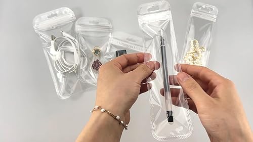 Miniatura 10 de PABCK 100 bolsas autosellables con agujero para colgar, bolsa resellable con cierre de cremallera, bolsa colgante de plástico transparente para