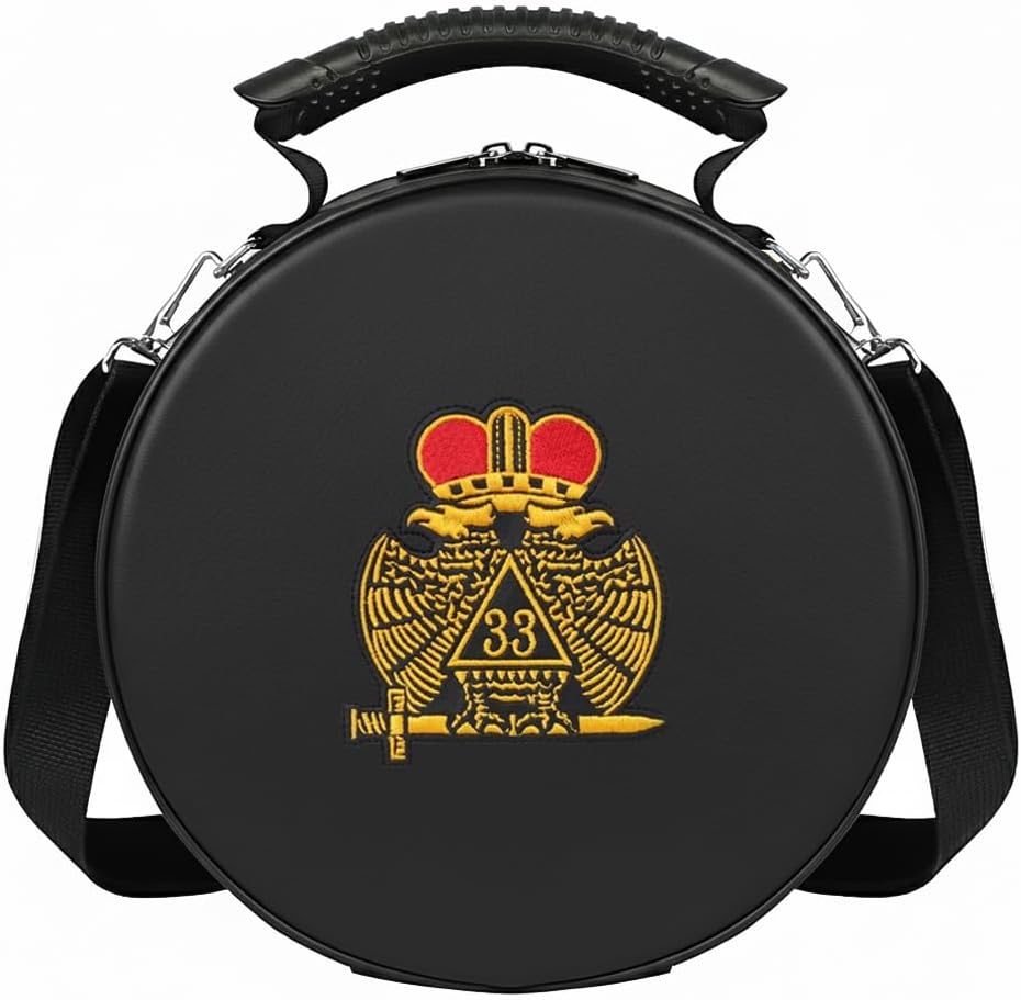 Masonic Scottish Rite 33rd Degree Crown Cap Case (Foldable) Double Eagle Wings Down Gold Machine Embroidery, Hat Box