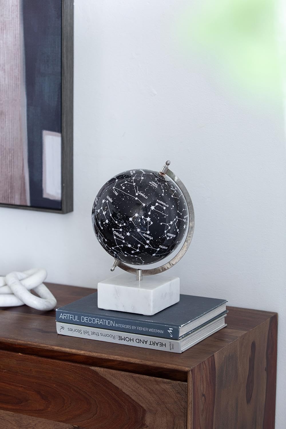 Celestial Globe with Constellation - Black Marble Decor, Modern Home Decor for Living Room, Office, or Shelf Display, Elegant Astronomy Gift for Star Gazers and Space Enthusiasts - D8" x 12"