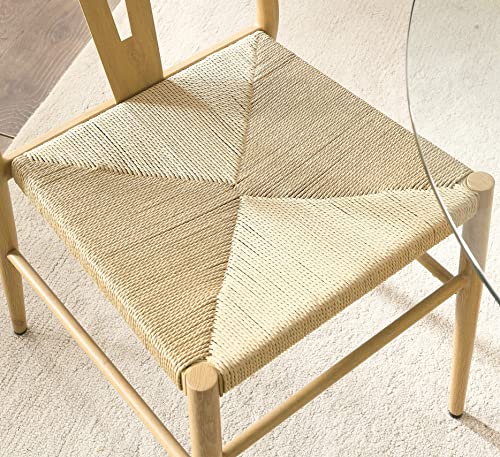 Melpomene 5 Pieces Rattan Wicker Dining Table Set With 44" Round Table Glass Top And Four Chairs,For Kitchen, Living Room And Dining Room #TOP5