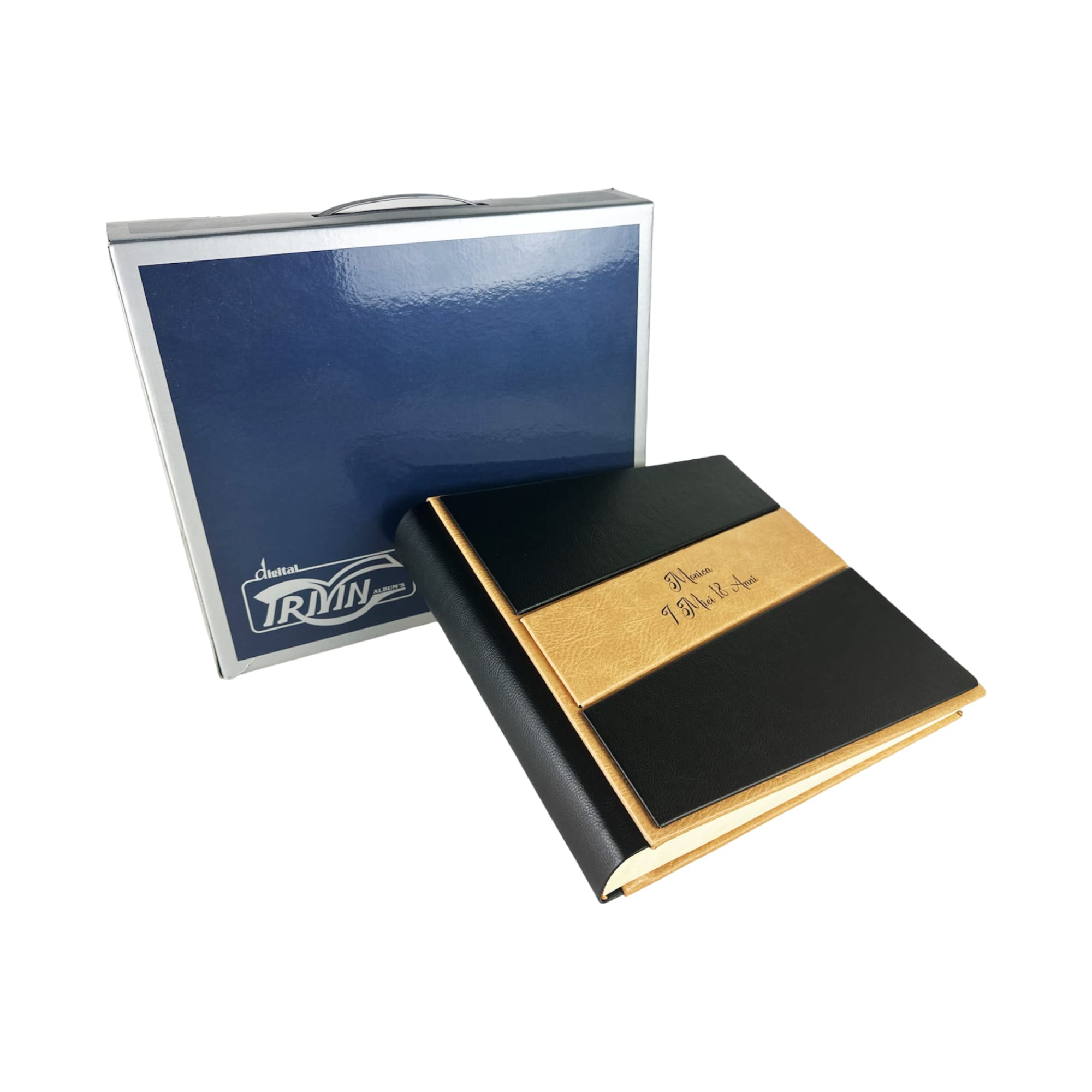 TriVin Art -Saturno- Álbum de fotos artesanal de piel sintética, varios tamaños y personalizable con grabado, ideal para cualquier evento. (negro)