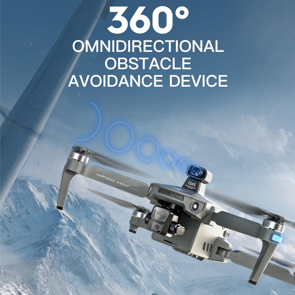 KF100 MAX Drohne mit Kamera 4K für Erwachsene, 6km Kontrollabstand, 5,5 Zoll Display Fernbedienung, 3-Achsen Gimbal, 360° Hindernis Vermeidung, Professioneller Drohne RC Quadcopter, 3 Batterien