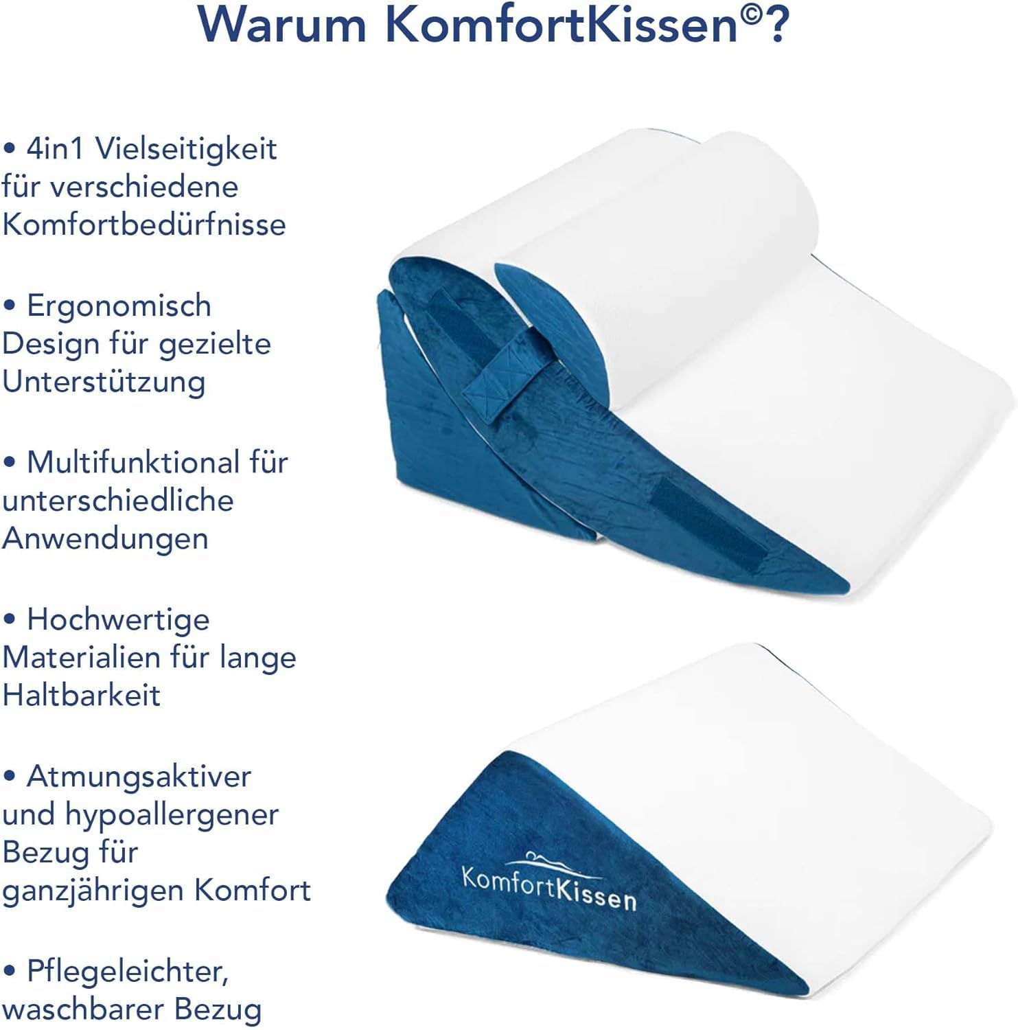 Keilkissen 4-teiliges Ergonomisch Kissen-Set | 12 in 1-Multifunktionsdesign mit Ebnehmbarem & Waschbarem Bezug zum Schlafen und Lesen