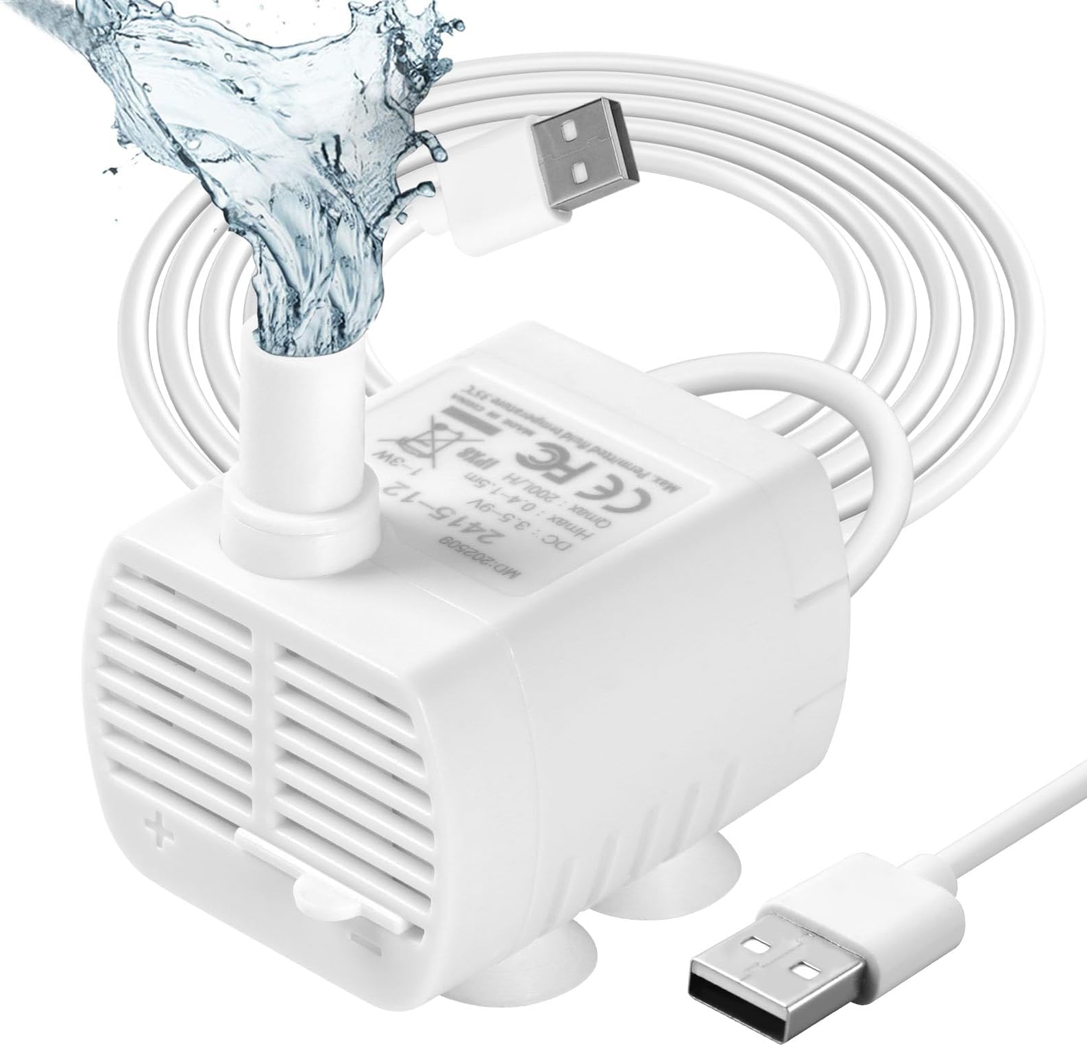 flintronic Submersible Water Pump, 3W Ultra Quiet Fountain Pump, 200L/H USB Water Pump for Aquarium, Fish Tank, Statuary and Hydroponics DC 3.5-9V (0.4-1.5m) #2 White/Side Suction Cup