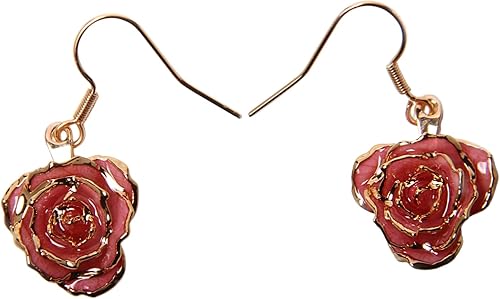 Miniatura 6 de Eternal Rose Pendientes colgantes de oro de 24 quilates con flor de rosa real para mujer