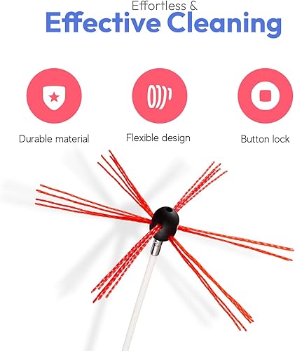Miniatura 5 de Kit de cabezal de cepillo de chimenea de 3 piezas, sistema de bloqueo de botón cromado, herramienta de limpieza de chimenea, con cabezal de cepillo,