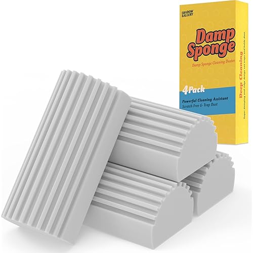 Cleaning Duster Sponge Damp Tool - 4 Pack Shadowgallery Reusable Household Sponges Dusters Magical Dust Sponge for Cleaning Blinds, Glass, Baseboards, Vents, Mirrors, Window Track Grooves (Grey)