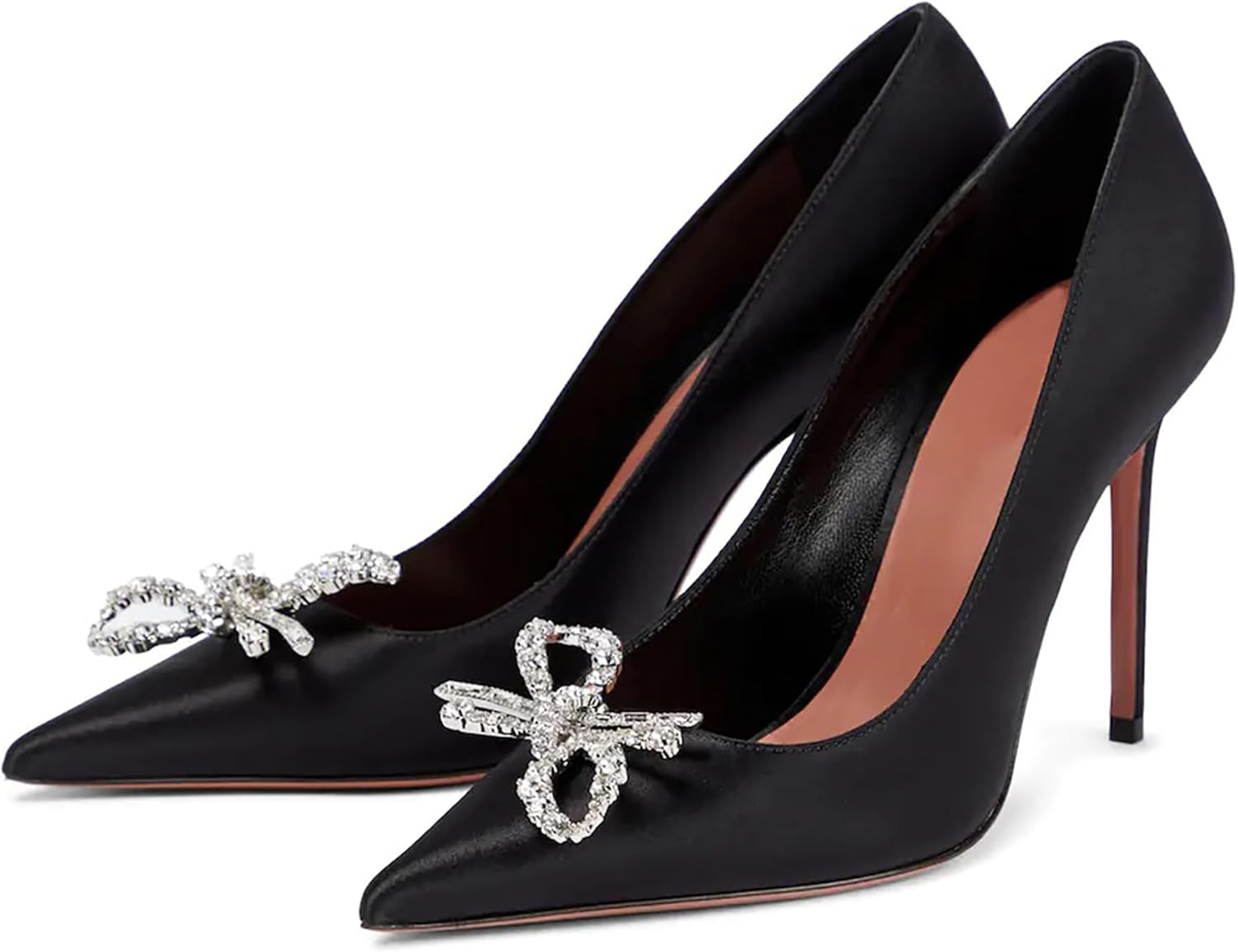 Womens Rhinestone Bow Heels Pumps, Closed Pointed Toe Dress High Heels Shoes, Comfortable Stiletto Heel Evening Party Wedding Office Pumps Shoes