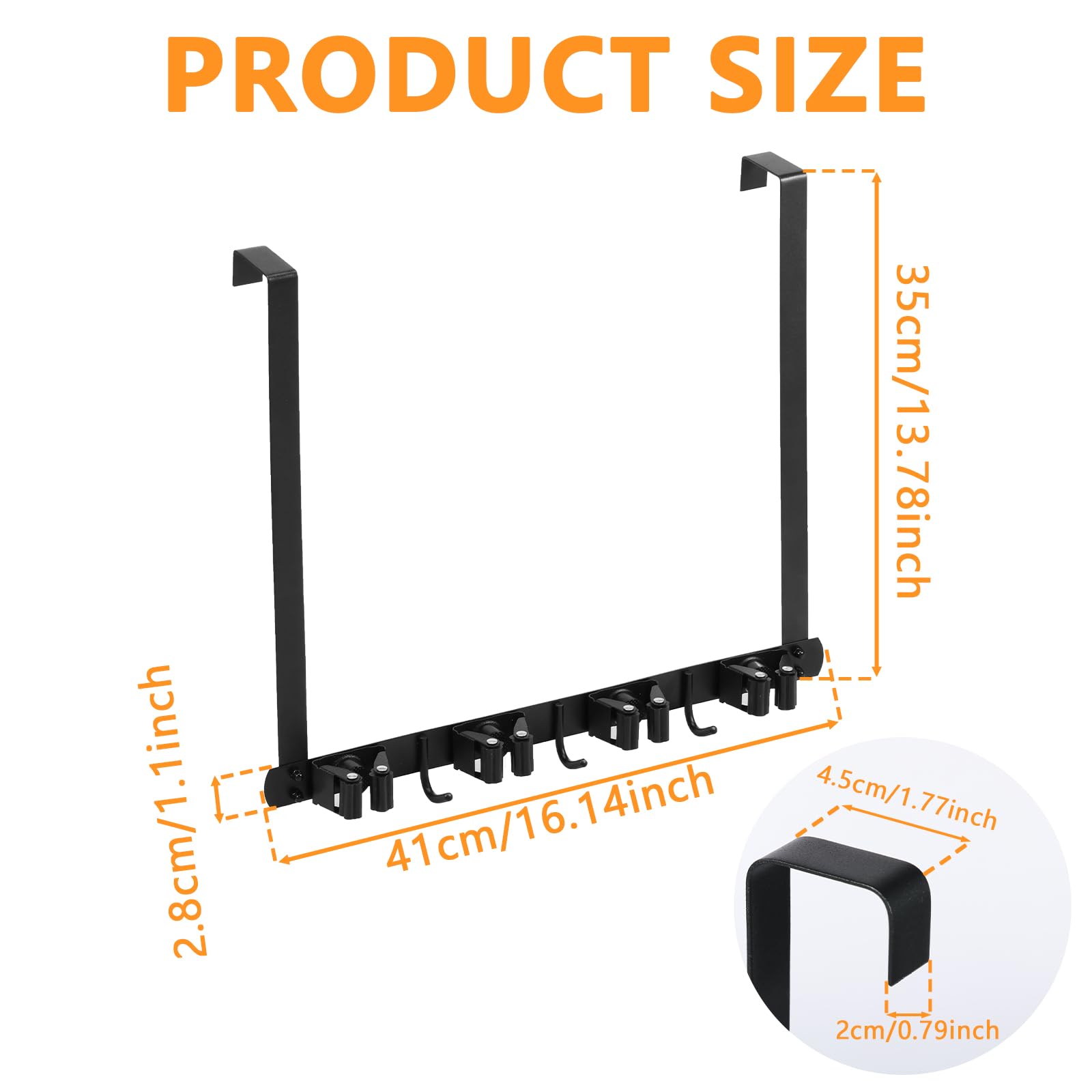 MABCIRY Broom Holder Over the Door with Hooks, Wall Mount Mop and Broom Holder, Stainless Steel Hanging Over the Door, Easy to Install Broom Storage Tool Organizer for Garage Closet Laundry
