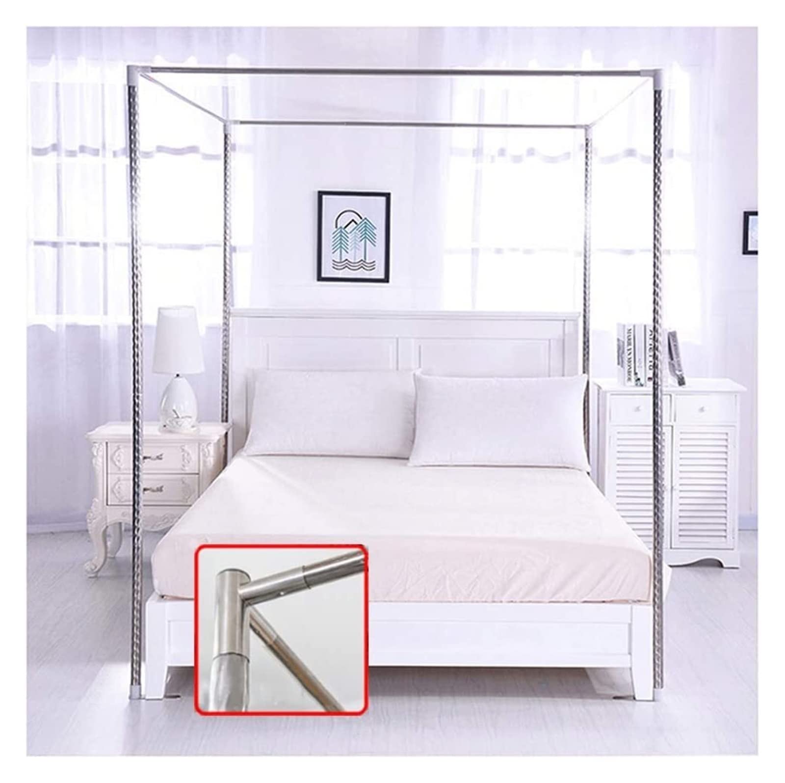 Soporte de cama de acero inoxidable con conectores de metal para mosquitera