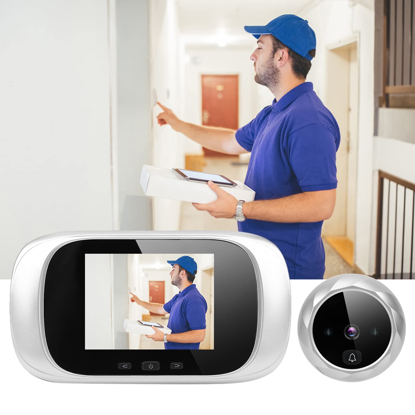 Visor de Puerta Visual, Mirilla,Cámara de Seguridad Digital con Mirilla con Pantalla LCD de 2,8 Pulgadas Función de Timbre de Visión Nocturna Infrarroja Función de Toma de Fotos(Plata)