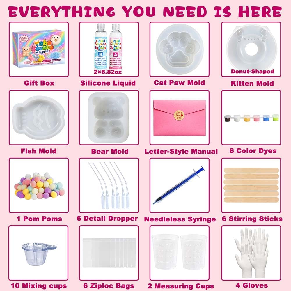 Taba Squishy Kit - DIY Taba Squishy Maker Set with Giant Cat Paw & Donut Cat Molds, Morandi Colors & Precision Tools - Jumbo Sticky Squishy Toys for Kids 8+ and Adults, Perfect DIY Gift