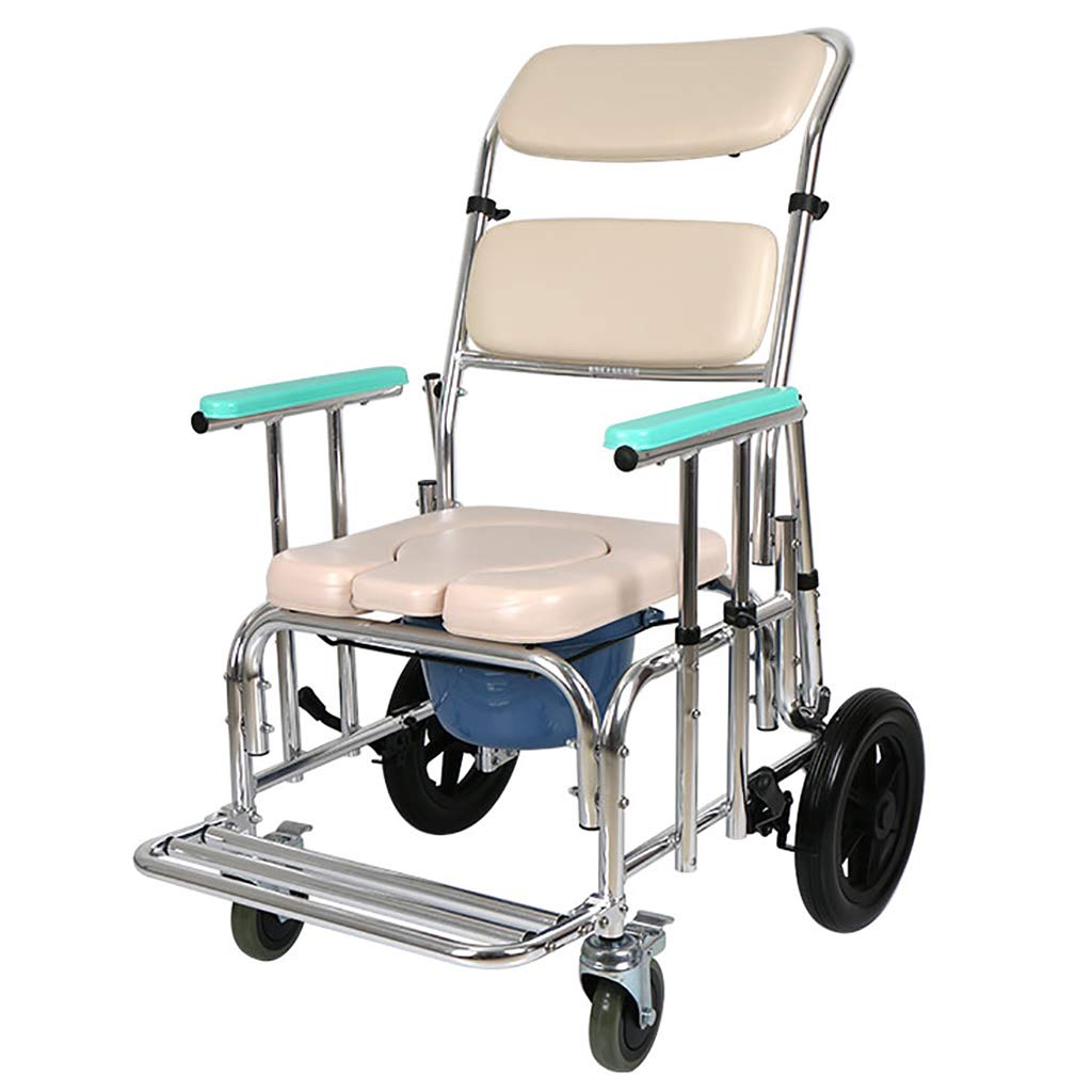 Wheeled Commode Backrest Adjustable Height Armrest Chair with Footrests Bathroom Mobile for Elderly Surgery Disabled
