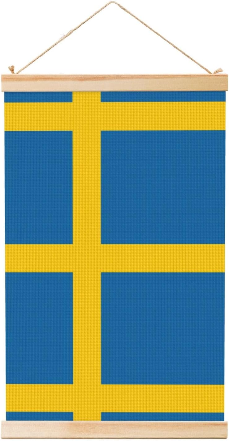 Swedish Flag Print Poster Hanger,Hanging Poster, Poster Frame,Wood Poster Hanger, For Wall Hanging