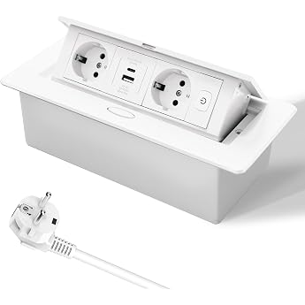 Retractable Desktop Socket with PD20W USB-C for Worktop White
