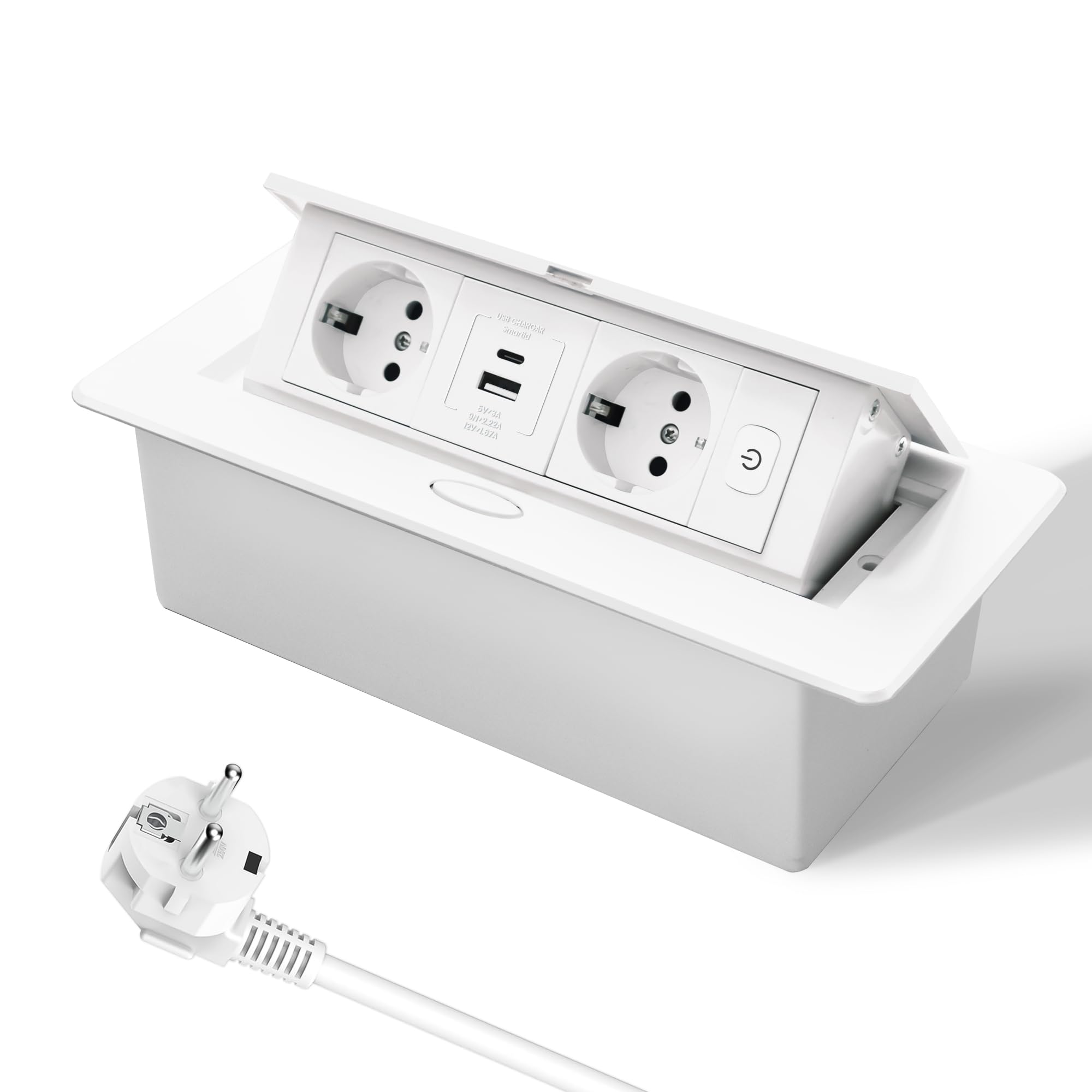 Presa retraibile PD20W USB-C con ricarica rapida, presa da tavolo, presa a muro con interruttore per piano di lavoro della cucina, scrivania, Bianca